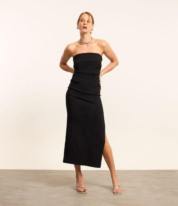Vestido New Midi em Bengaline com Pala Dobrada e Fenda - 2