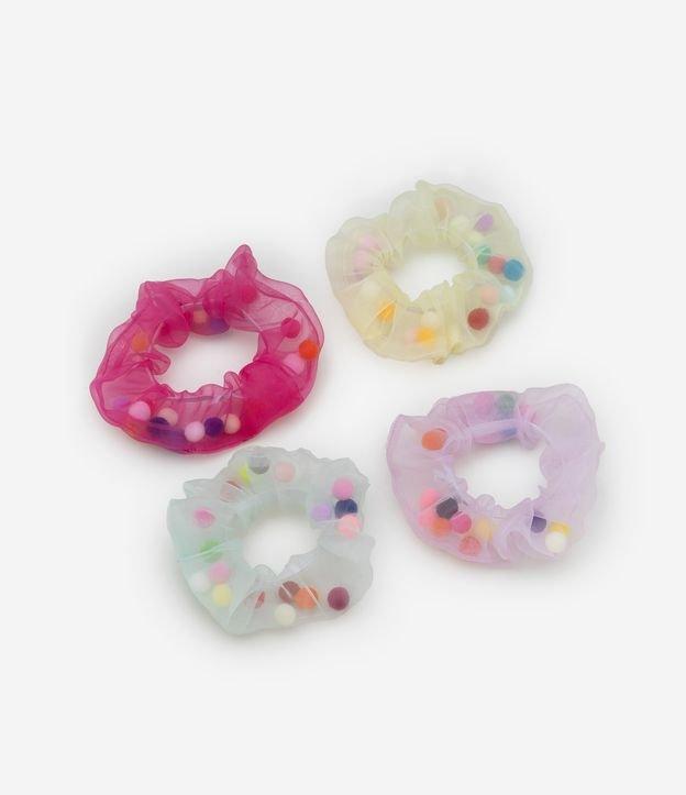 Kit 04 Scrunchies Infantis em Tule com Mini Pompons - Tam U - 1