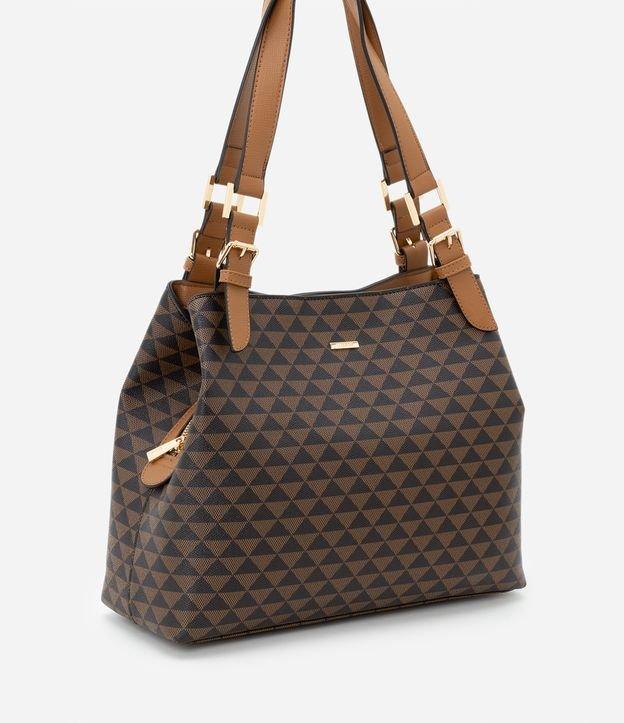 Bolsa Grande em PU com Alça Média e Estampa Triângulos - 1