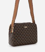 Bolsa Média Transversal com Estampa Triângulos e  Fechamentos em Zíper - 1