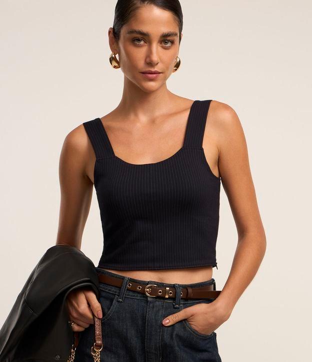Blusa Cropped Alça Larga Risca de Giz em Ponto Roma - 2