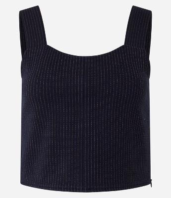 Blusa Cropped Alça Larga Risca de Giz em Ponto Roma