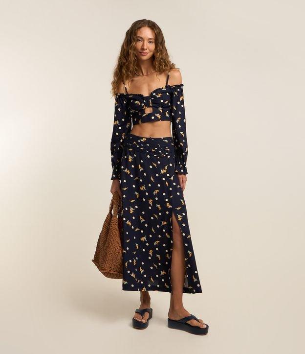 Saia New Midi em Viscose e Linho com Estampa de Oncinhas - 2