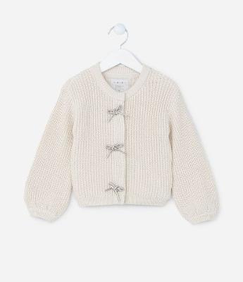 Cardigan Infantil em Tricô com Laços em Strass - Tam 1 a 5 Anos
