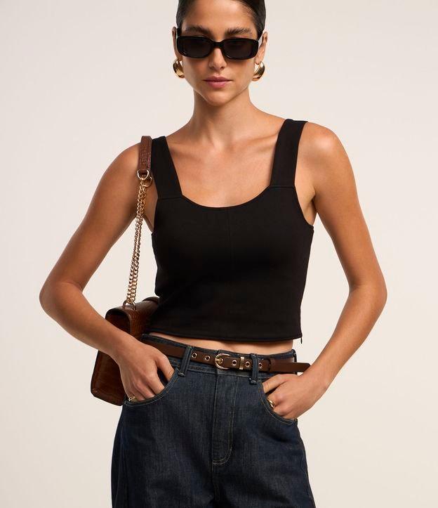 Blusa Alça Larga Cropped em Viscose com Ponto Roma - 2