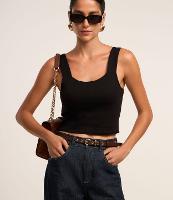 Blusa Alça Larga Cropped em Viscose com Ponto Roma - 2