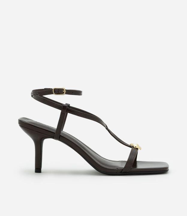 Sandália Salto Fino e Bico Quadrado com Enfeite Metalizado - 1