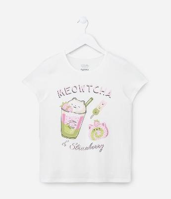 Camiseta Infantil com Estampa Gato Meowtcha - Tam 5 a 14 Anos