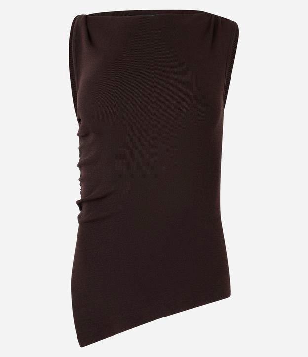 Blusa Sem Manga em Tricô com Drapeado Lateral e Barra Assimétrica - 1