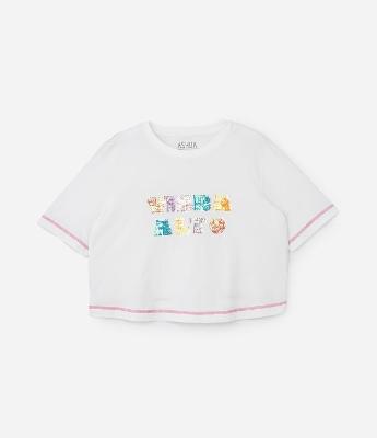 Camiseta Cropped com Paetê Vibra Alto Curve & Plus Size