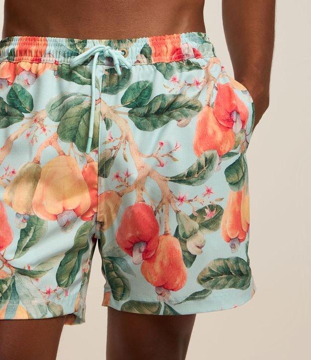 Bermuda de Banho em Microfibra com Estampa de Folhagem com Caju - 2