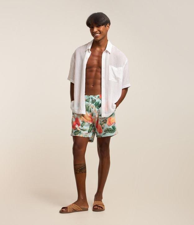 Bermuda de Banho em Microfibra com Estampa de Folhagem com Caju - 3