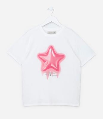 Camiseta Comfort Infantil com Estampa Estrela 3D - Tam 7 a 14 Anos