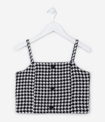 Blusa Cropped Infantil com Estampa Xadrez Pied de Poule - Tam 5 a 14 Anos