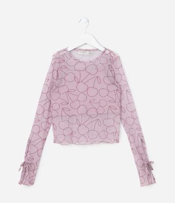 Blusa Infantil com Sobreposição e Lacinhos nas Mangas - Tam 5 a 14 Anos