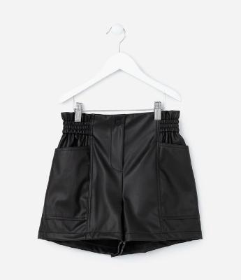 Short Clochard Infantil em Pu com Bolsos - Tam 5 a 14 Anos