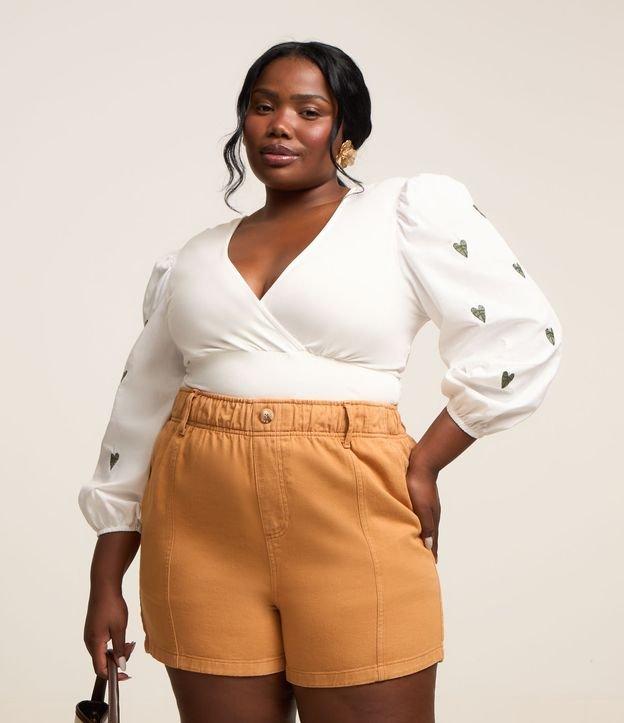 Blusa com Manga 7/8 e Bordado de Folhas Curve & Plus Size - 1