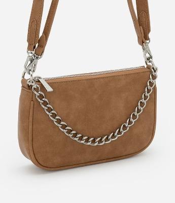 Bolsa Baguete Pequena em PU com Detalhe de Corrente