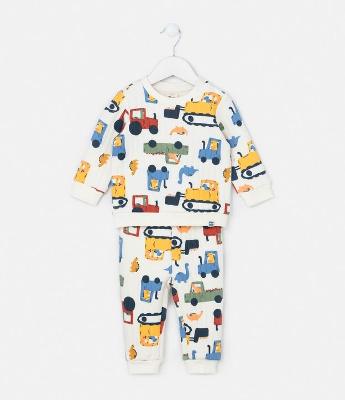 Conjunto Infantil Canelado com Estampa de Carros e Dinos - Tam 0 a 18 meses