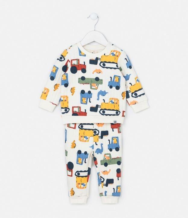 Conjunto Infantil Canelado com Estampa de Carros e Dinos - Tam 0 a 18 meses - 1