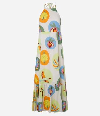 Vestido Long Midi em Viscose com Estampa de Frutinhas