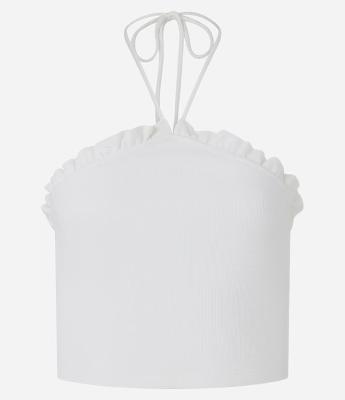 Blusa Cropped em Ribana Frente Única com Frufru