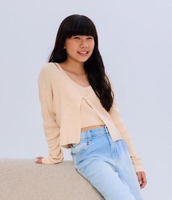 Cardigan Infantil Canelado em Viscose - Tam 5 a 14 anos