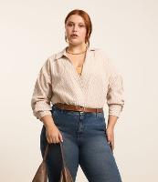 Camisa Tricoline Listrada e Fio Metalizado Curve & Plus Size - 1
