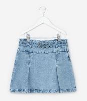 Saia Infantil Evasê Jeans com Cinto Duplo - Tam 5 a 14 Anos - 1