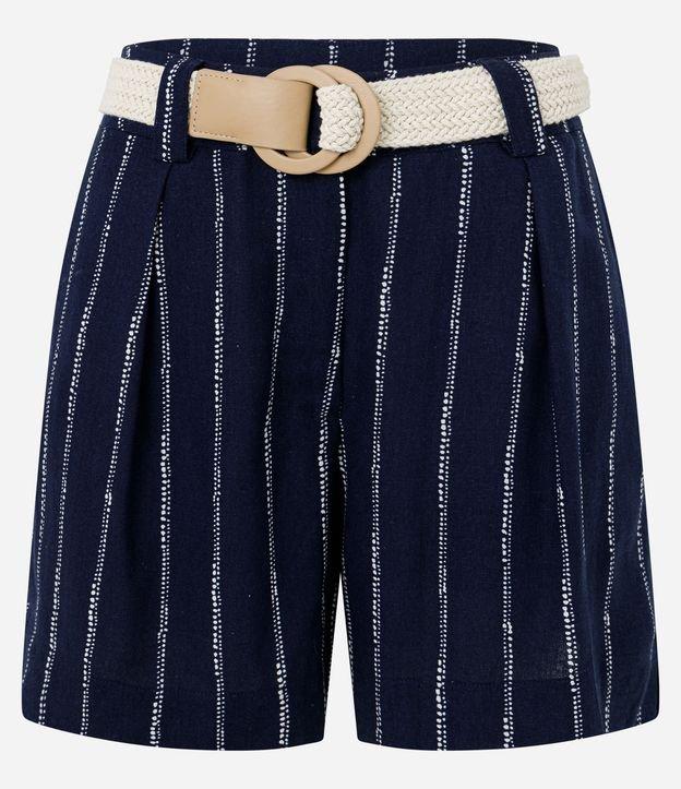 Short em Viscolinho Listrado com Cinto de Ráfia - 1