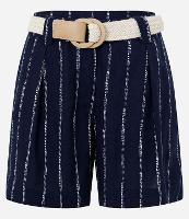 Short em Viscolinho Listrado com Cinto de Ráfia - 1
