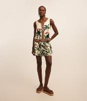 Short Curto em Twill com Estampa de Folhagem e Tucanos - 1