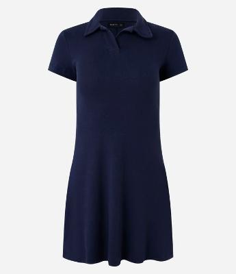 Vestido Curto em Ribana com Decote Polo