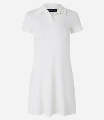 Vestido Curto em Ribana com Decote Polo