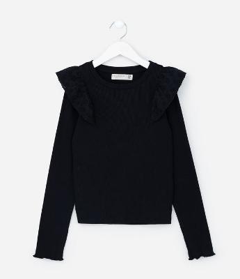 Blusa Infantil em Ribana com Babados - Tam 5 a 14 Anos