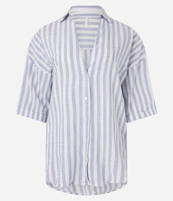 Saída de Praia Camisa em Viscose com Estampa Listrada e Gola V