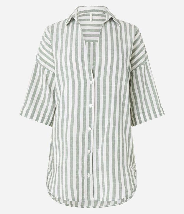 Saída de Praia Camisa em Viscose com Estampa Listrada e Gola V - 1