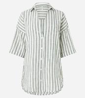 Saída de Praia Camisa em Viscose com Estampa Listrada e Gola V - 1