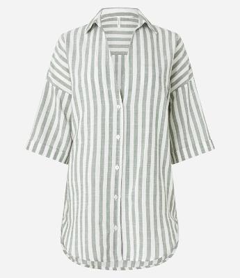 Saída de Praia Camisa em Viscose com Estampa Listrada e Gola V
