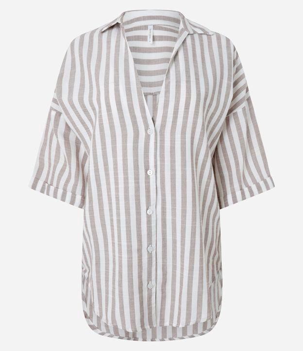 Saída de Praia Camisa em Viscose com Estampa Listrada e Gola V - 1