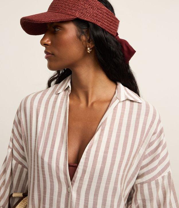 Saída de Praia Camisa em Viscose com Estampa Listrada e Gola V - 2