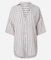 Saída de Praia Camisa em Viscose com Estampa Listrada e Gola V - 1