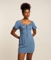 Vestido Evasê em Viscose Texturizada com Lastex e Amarração no Busto - 2