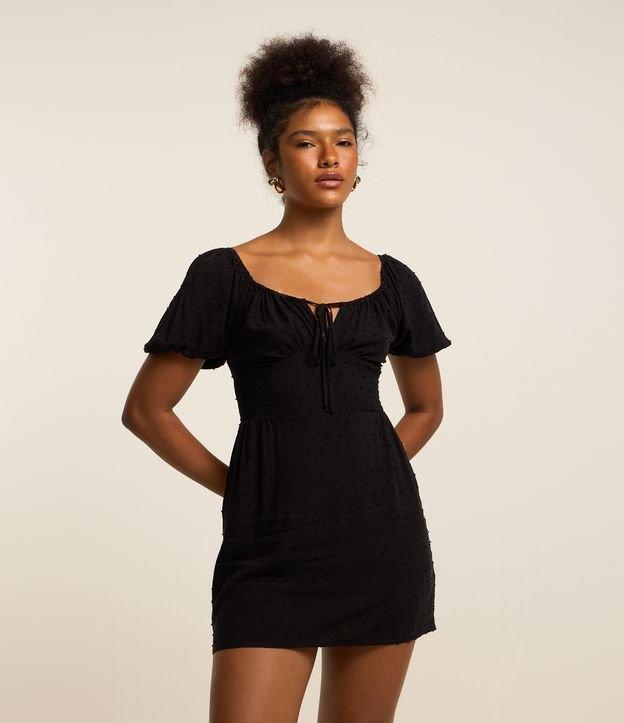 Vestido Evasê em Viscose Texturizada com Lastex e Amarração no Busto - 2