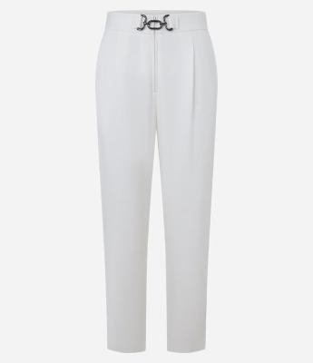 Calça Reta Cintura Alta com Fivela em Ponto Roma