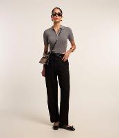 Calça Reta Cintura Alta com Fivela em Ponto Roma - 2