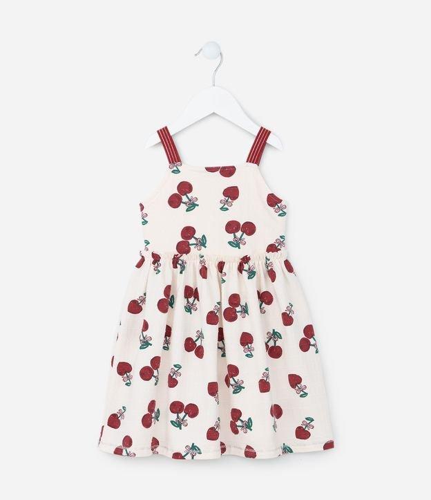 Vestido Infantil em Algodão com Estampa de Cerejas - Tam 1 a 6 Anos - 1