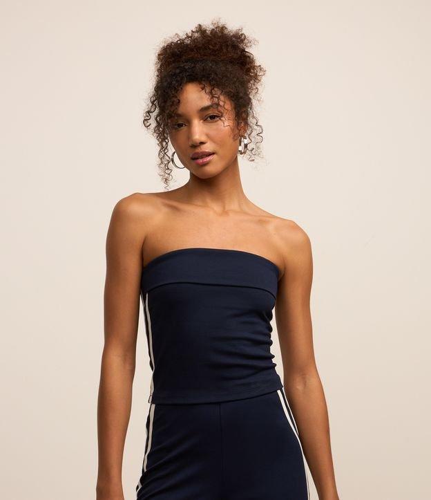 Blusa Cropped em Ponto Roma com Pala na Frente e Listras Laterais - 1