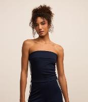 Blusa Cropped em Ponto Roma com Pala na Frente e Listras Laterais - 1