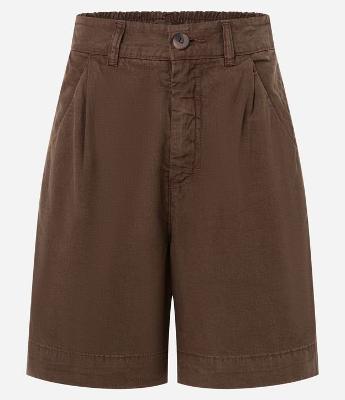 Bermuda em Sarja com Cós Elástico e Pregas